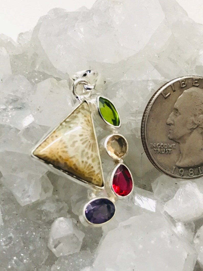 and Citrine Pendant Amethyst Beautiful Fossilized Coral Rubellite Peridot