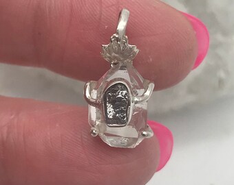 Pingente abstrato de diamante Herkimer e meteorito