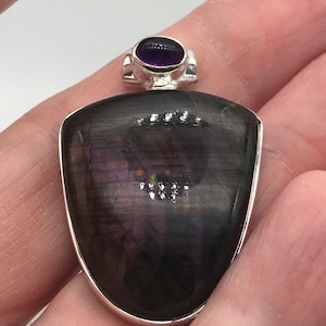 Purple Labradorite and Amethyst Pendant