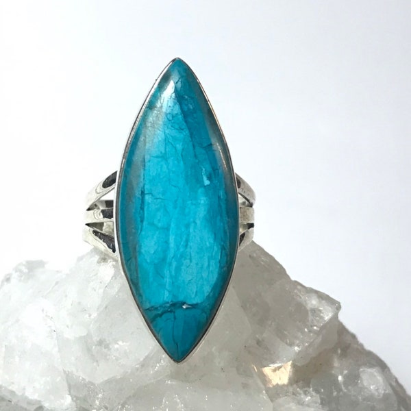 Peruvian Blue Opal Ring, Size 8 1/2