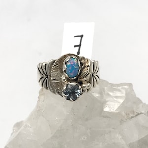 CLEARANCE Opal and Blue Topaz Ring, Size 7