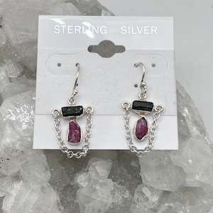 Green Tourmaline and Pink Tourmaline Earrings