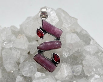 Rough Pink Tourmaline and Garnet Pendant