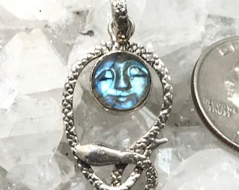 Carved Sleeping Buddha Labradorite Snake Pendant