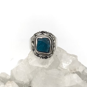 Neon Blue Rough Apatite Ring Size 7