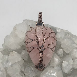 Beautiful Wire Wrapped Rose Quartz Tree of Life Pendant