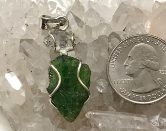 Chrome Diopside Rough and Herkimer Diamond Pendant Necklace