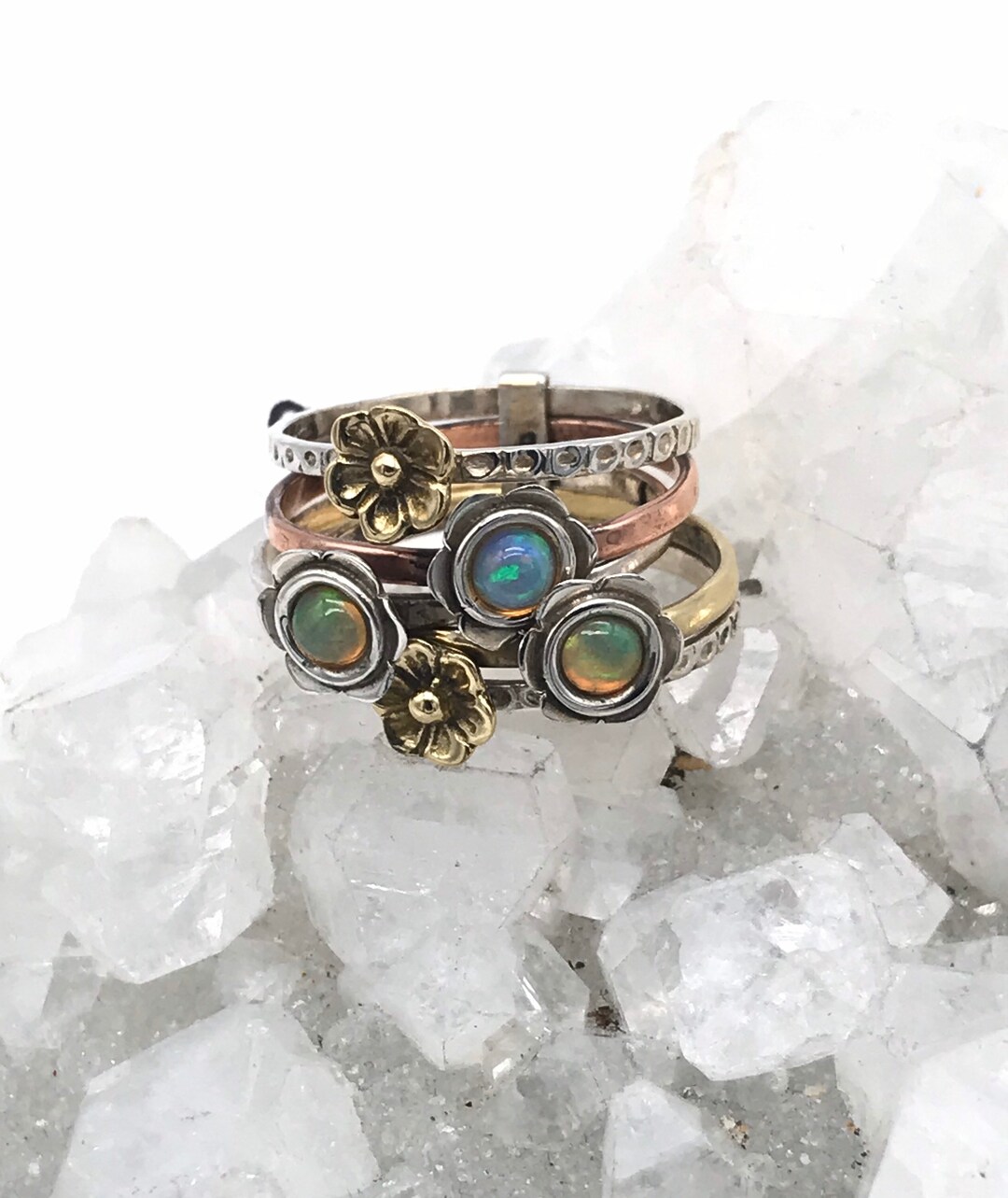 Ethiopian Opal Stack Ring Size 8 1/2 - Etsy
