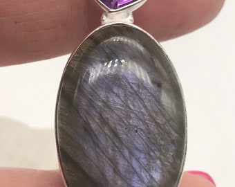 Purple Labradorite and Amethyst Pendant
