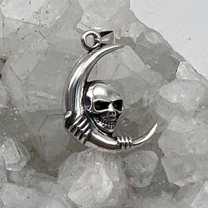 Sterling Silver Skull and Crescent Moon Pendant