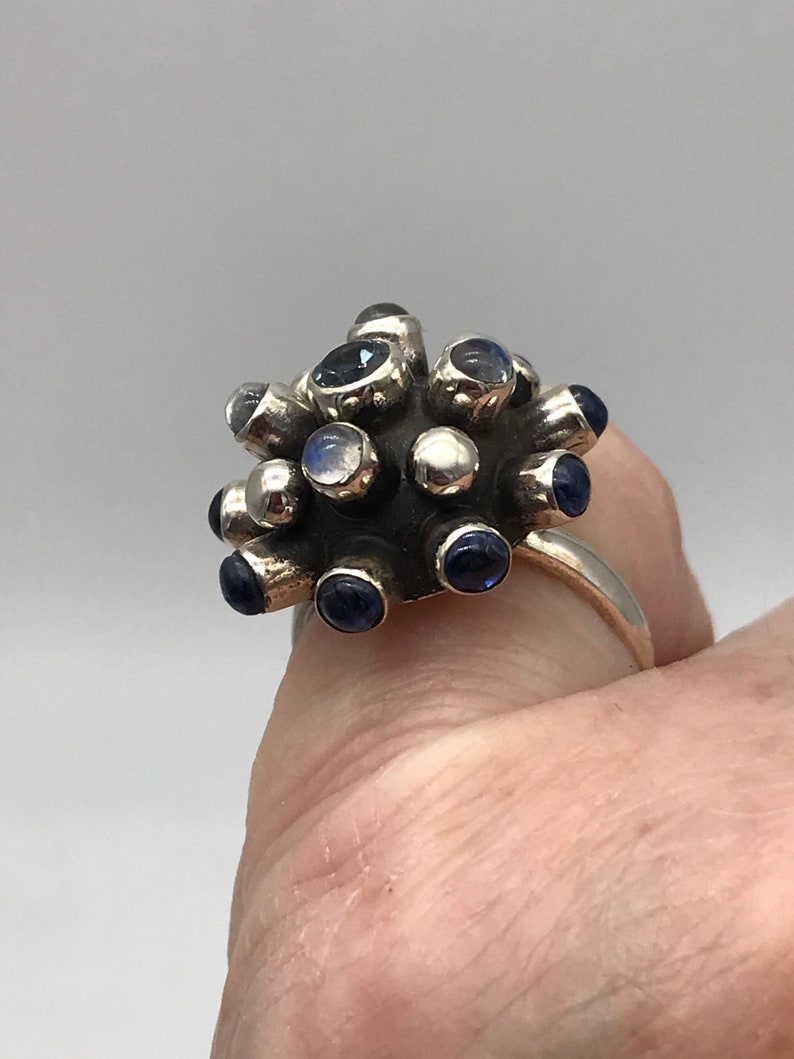 Blue Topaz and Moonstone Ring Size 6 Kyanite