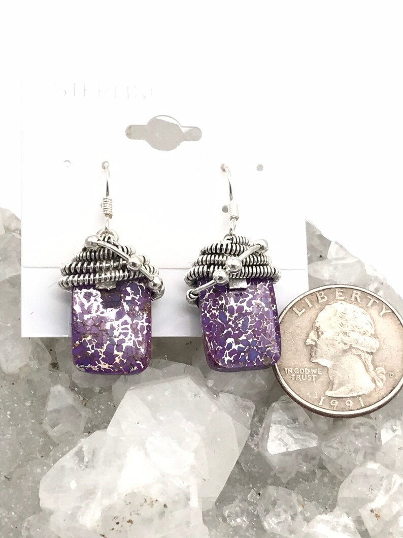 Wire wrapped Purple Turquoise Earrings
