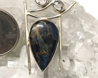 Ciondolo con pietersite nera africana naturale e diamante Herkimer