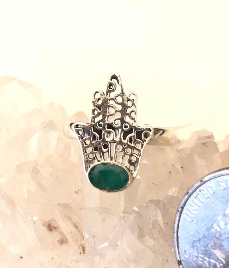 Emerald Hamsa Hand Chakra Ring Size 7 12