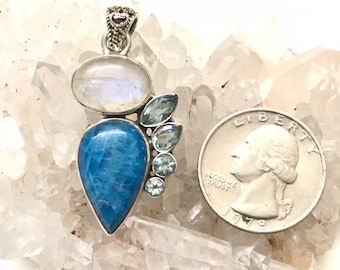 Shattuckite, Moonstone and Blue Topaz Pendant