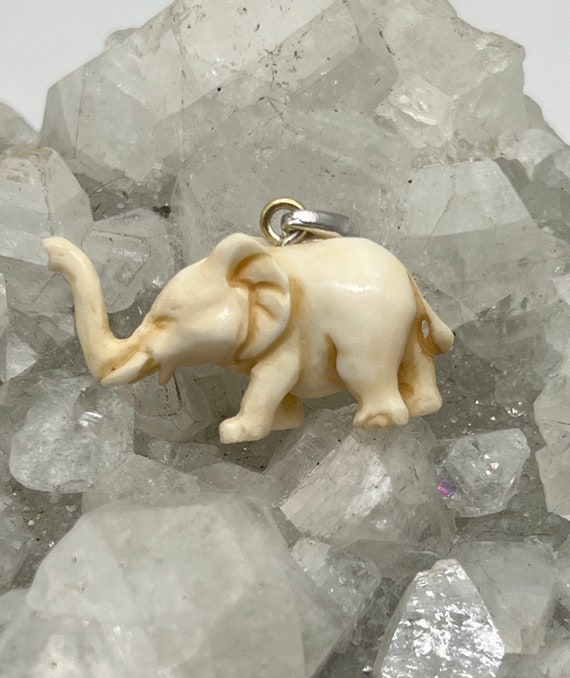 Petite Carved Bovine Bone Elephant Pendant - image 1