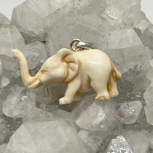 Petite Carved Bovine Bone Elephant Pendant