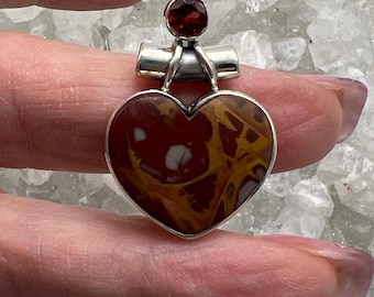 Natural Noreena Jasper and Garnet Heart Pendant