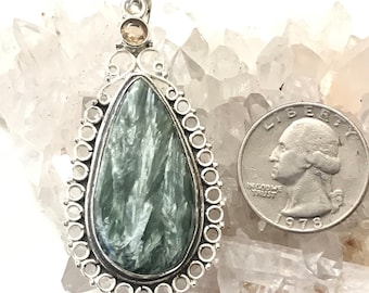Beautiful Seraphinite and Crystal  Pendant