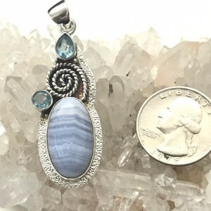 CLEARANCE Blue Lace Agate and Blue Crystal Pendant
