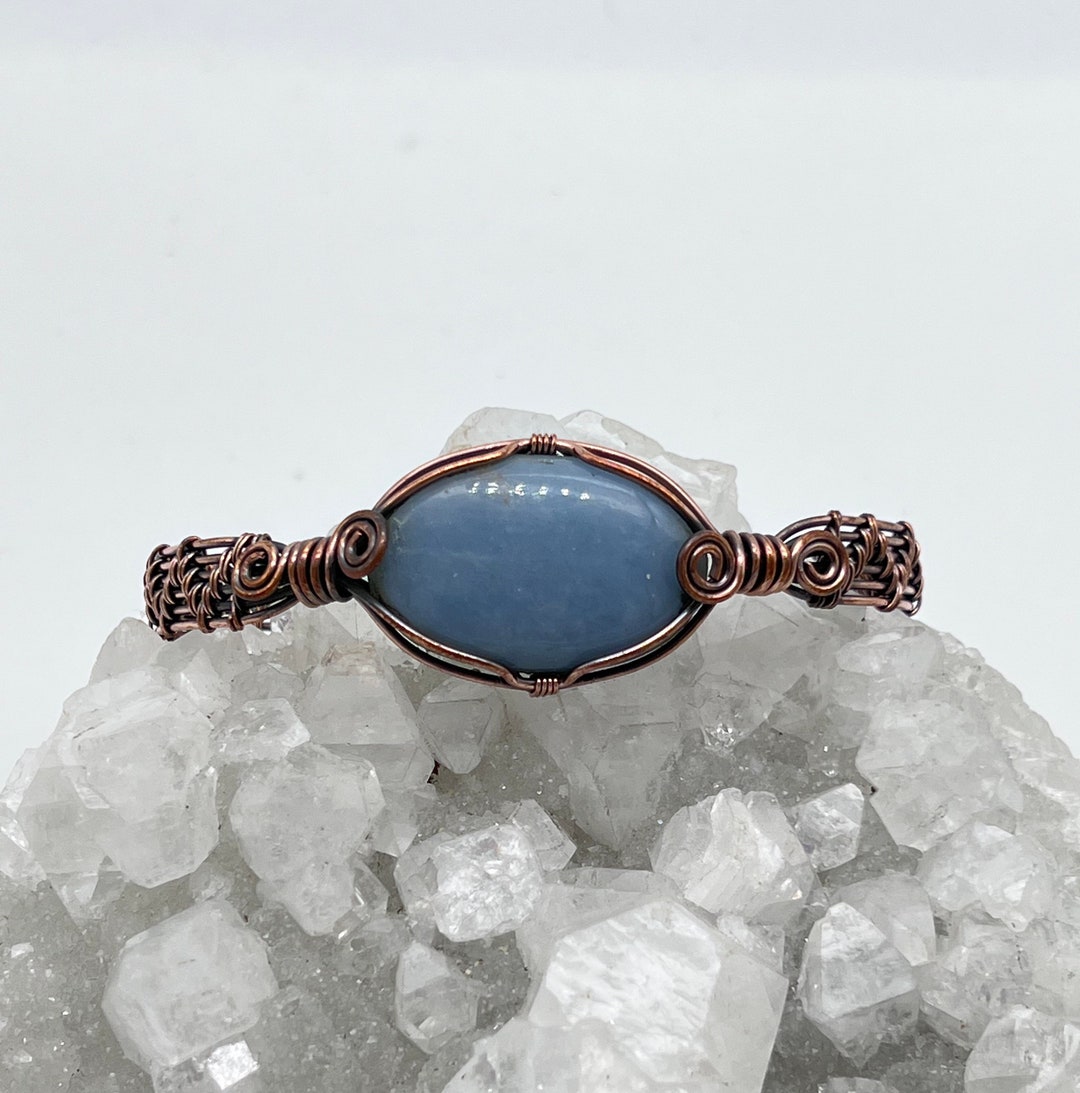 Copper Wire Bangle/arm Cuff With Angelite Accent Stones Etsy UK