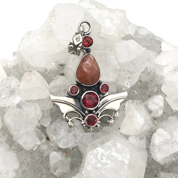 Sunstone and Garnet Sacred Angel Pendant