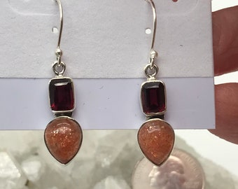 Sunstone and Garnet Earrings