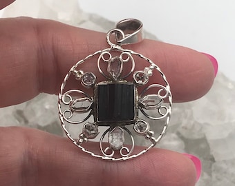 Black Tourmaline and Herkimer Diamond Pendant