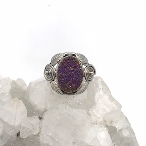 Purple Quartz Druzy Ring, Size 8 1/2