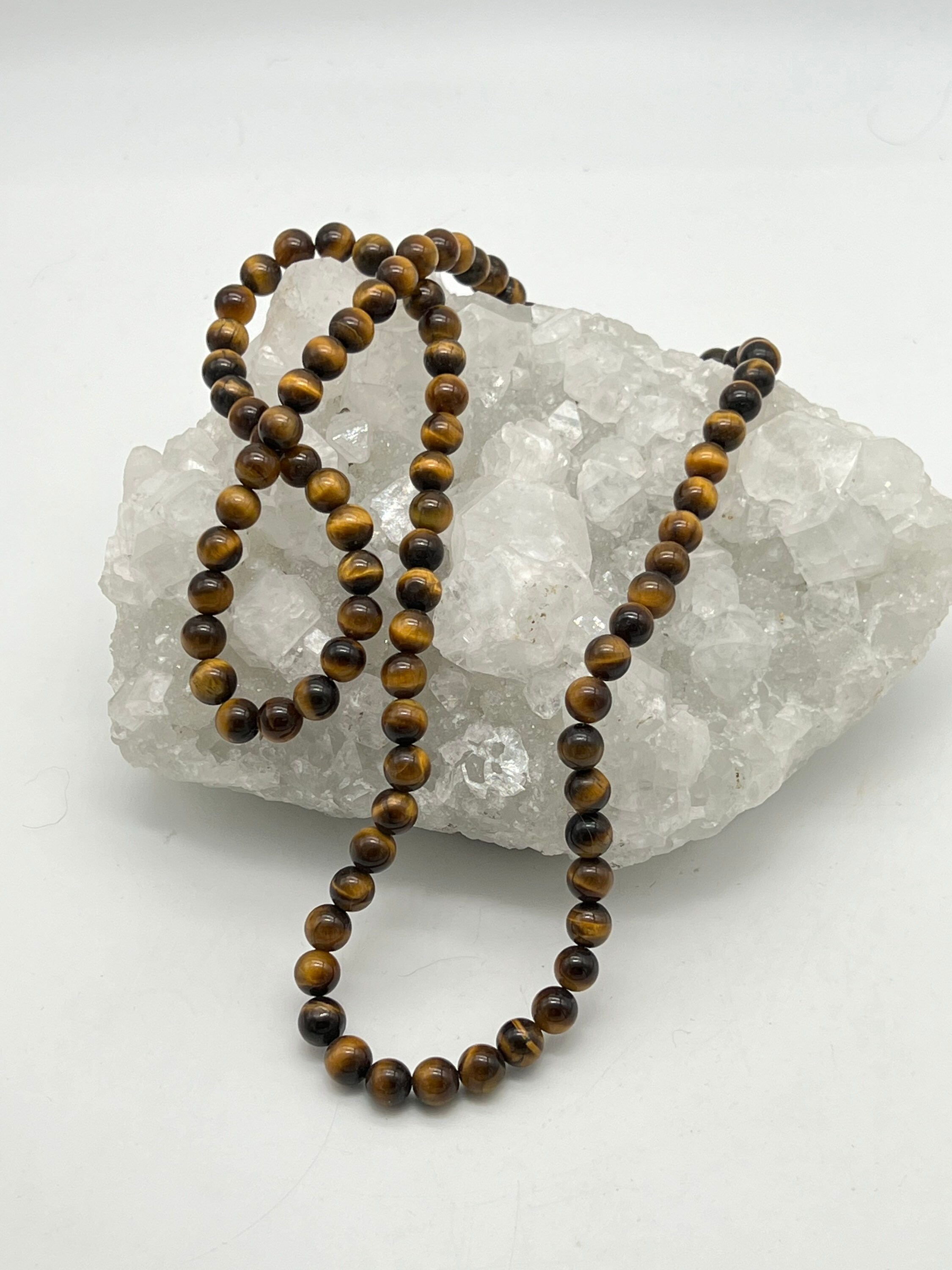 thumbnail interactive-video image 1 of 8mm Tiger Eye & Jasper Matte Glass Beaded Choker Necklace – Stainless Steel Toggle Closure (18/20 Inch) 1 of 2