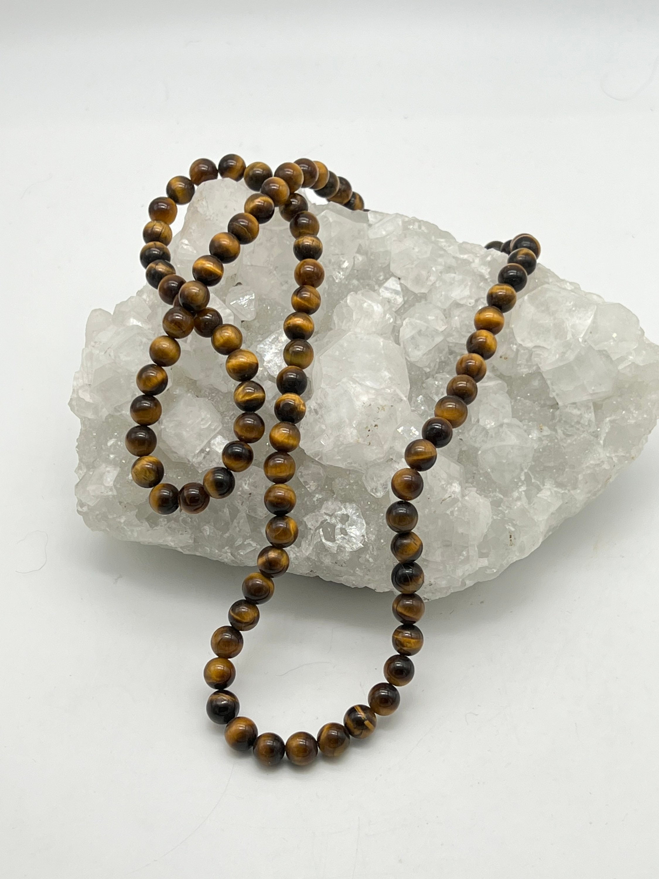 8mm Tiger Eye & Jasper Matte Glass Beaded Choker Necklace – Stainless Steel Toggle Closure (18/20 Inch)