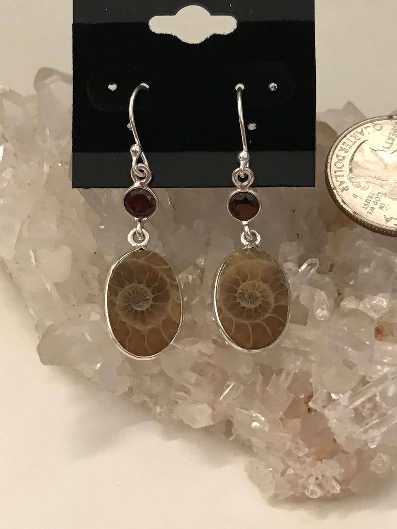 Ammonite and Garnet Earrings
