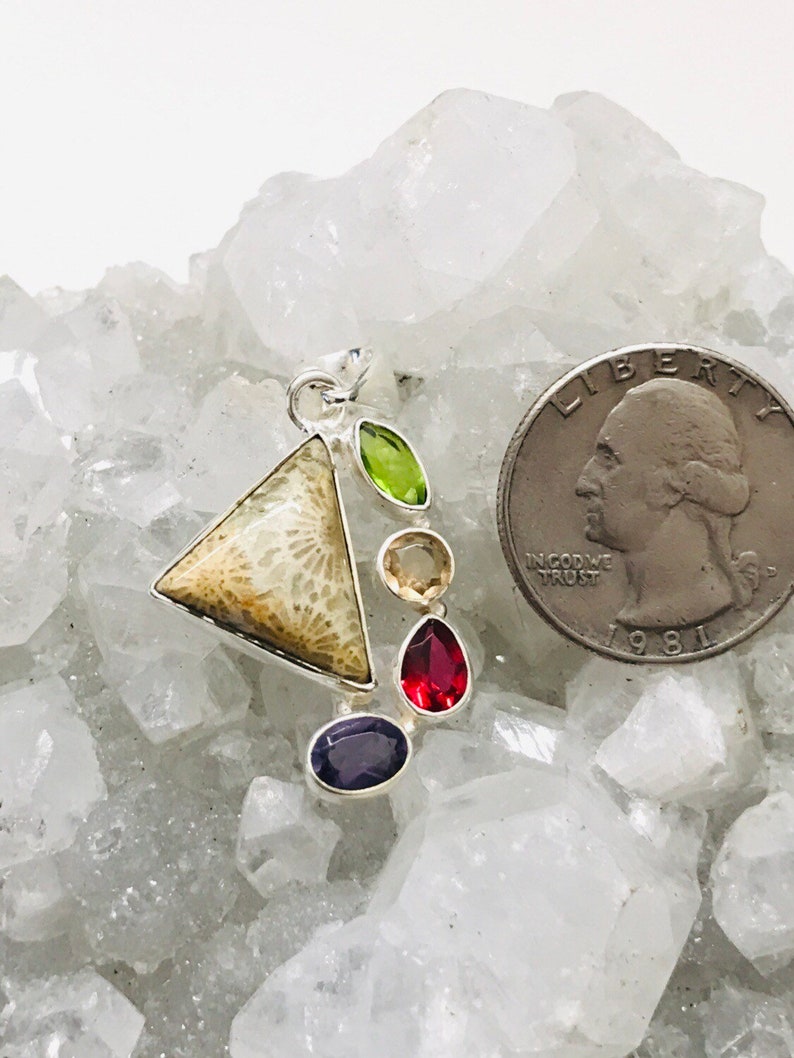 and Citrine Pendant Amethyst Beautiful Fossilized Coral Rubellite Peridot