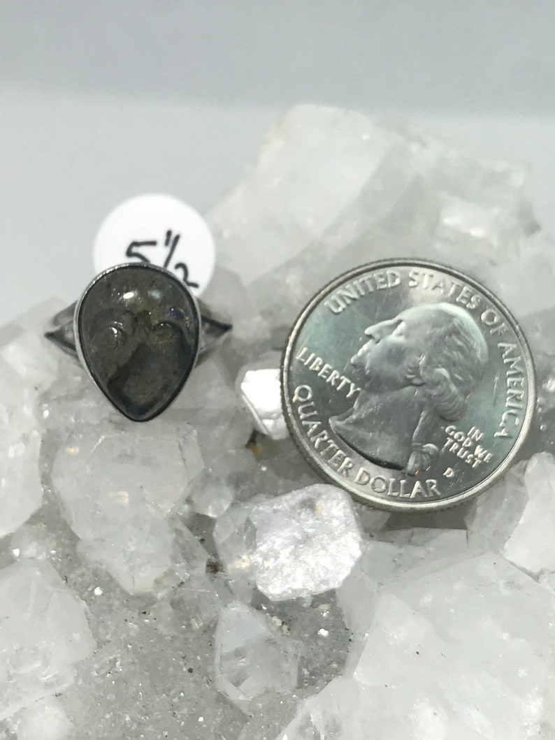 Moody Blue Labradorite Carved Face Ring Size 5 12
