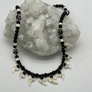 Natural Bone, Lava, Agate and Small Shark Teeth Beaded Necklace-20 image 5