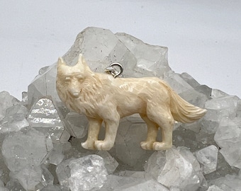 Carved Bovine Bone Wolf Pendant