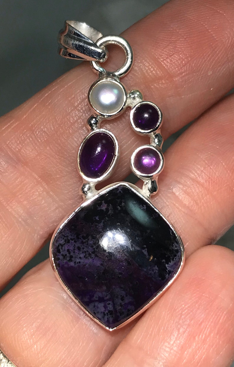 Sugilite, Pearl and Amethyst Pendant image 1