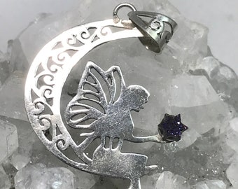 CLEARANCE Moon Dancing Fairy Pendant with a Druzy Star Accent