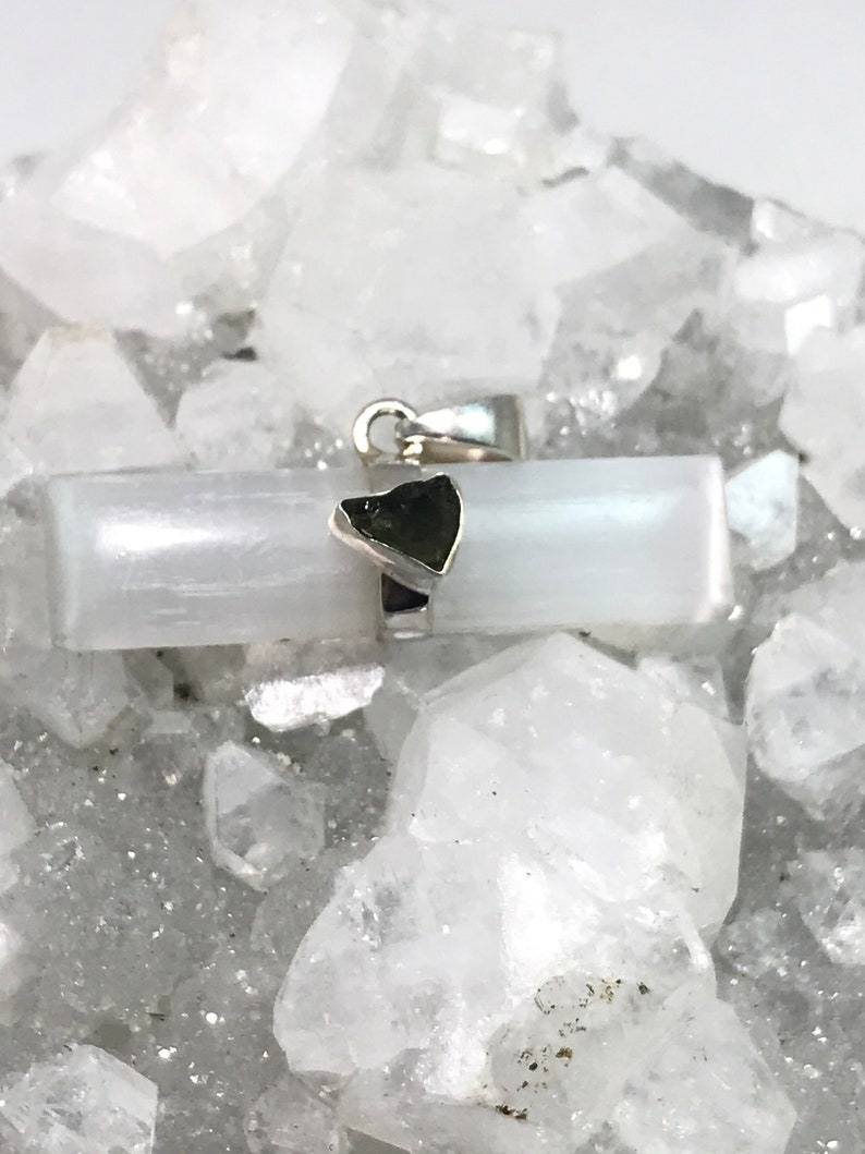 Abstract Selenite and Moldavite Pendant