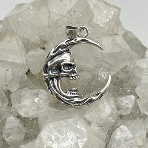 Sterling Silver Skull and Crescent Moon Pendant