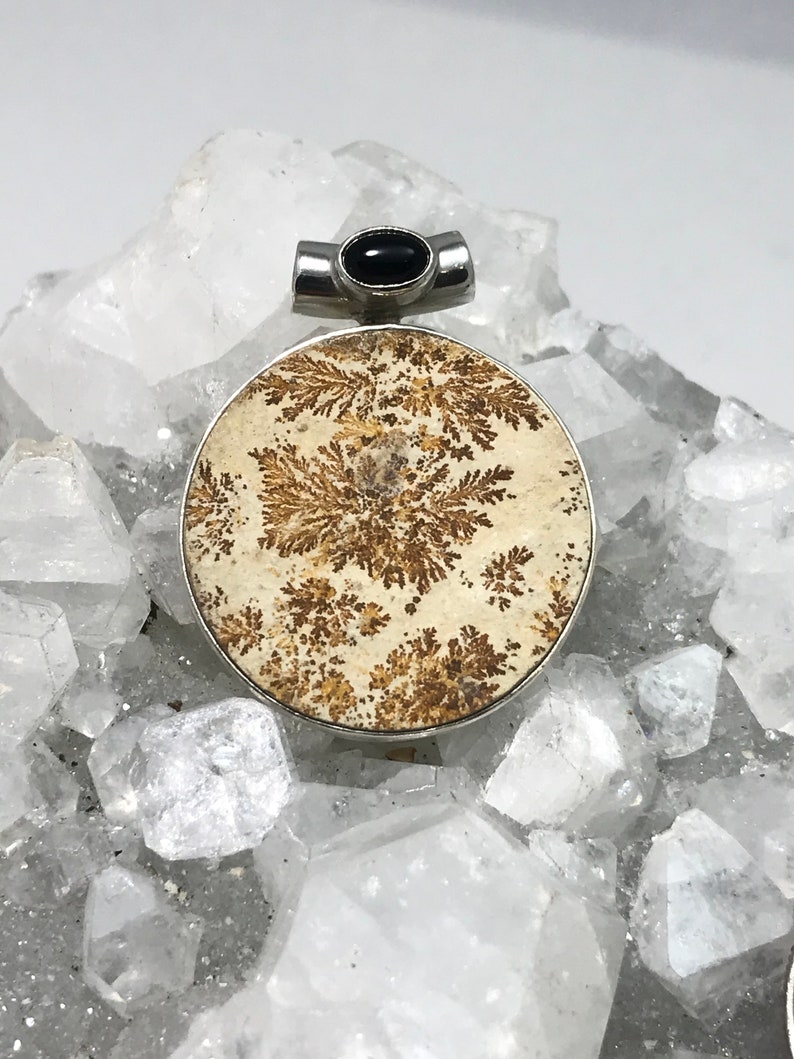 Psilomelane Dendrite and Black Onyx Pendant .