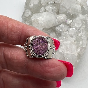 Rainbow Druzy Ring, Size 8 1/2