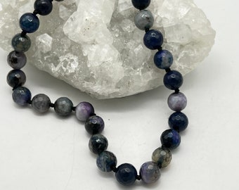 Faceted Blue, Black and White Agate Necklace-18”