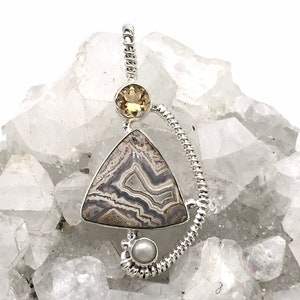 CLEARANCE Crazy Lace Agate, Citrine and Pearl Pendant