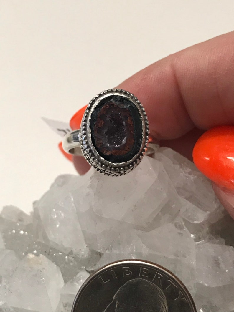 Black Geode Druzy Ring Size 7 12