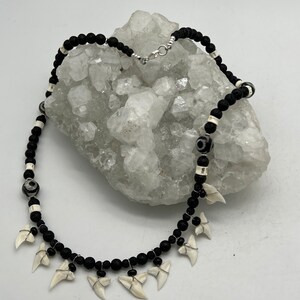 Natural Bone, Lava, Agate and Small Shark Teeth Beaded Necklace-20 image 2