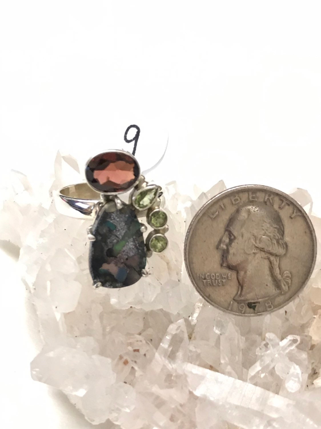 6mm Genuine Ethiopian Opal Stud Earrings in Oxidized  Genuine Ethiopian opal in pyrite silver earrings with Garnet or Peridot display picture 1