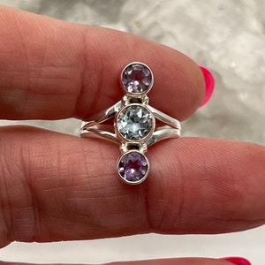 Amethyst and Blue Topaz Ring, Size 5