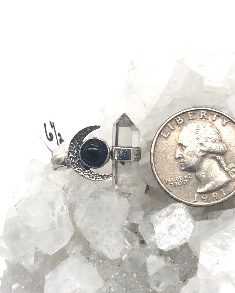 Solar Eclipse Quartz Crystal and Black Onyx Moon Ring Size 6 Etsy