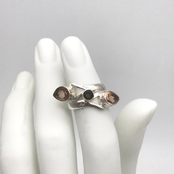 CLEARANCE Citrine and Smokey Topaz Ring, Size 7